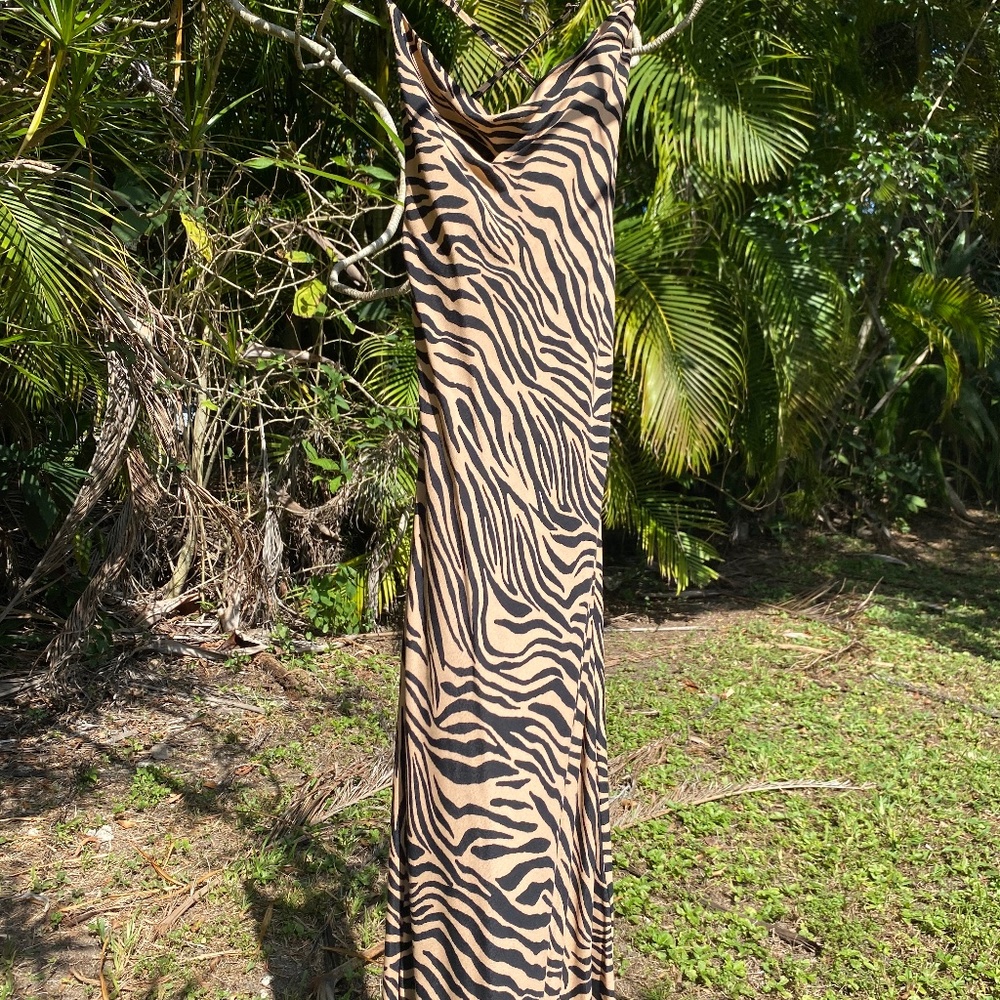 Animal print cowl neck midi dress